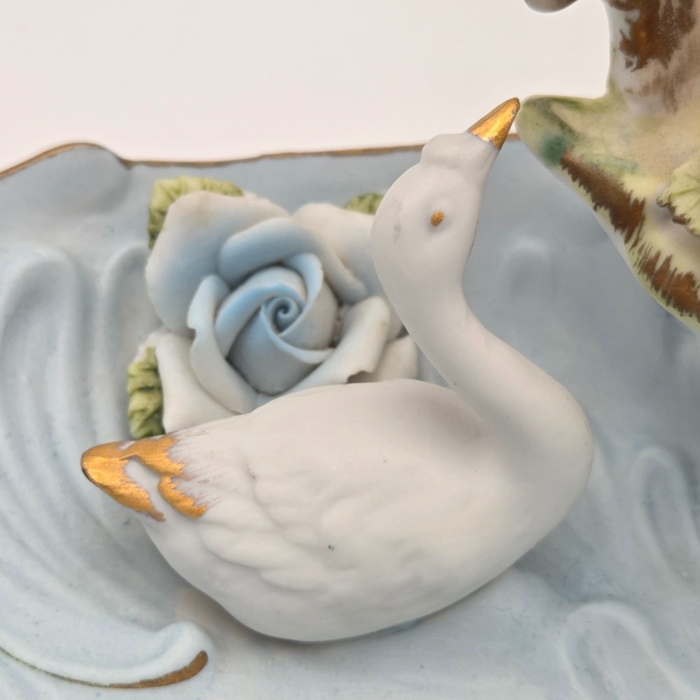 Vintage Baroque Porcelain Putti Centerpiece Planter With Cherubs Swans & Flowers - Picture 5 of 16